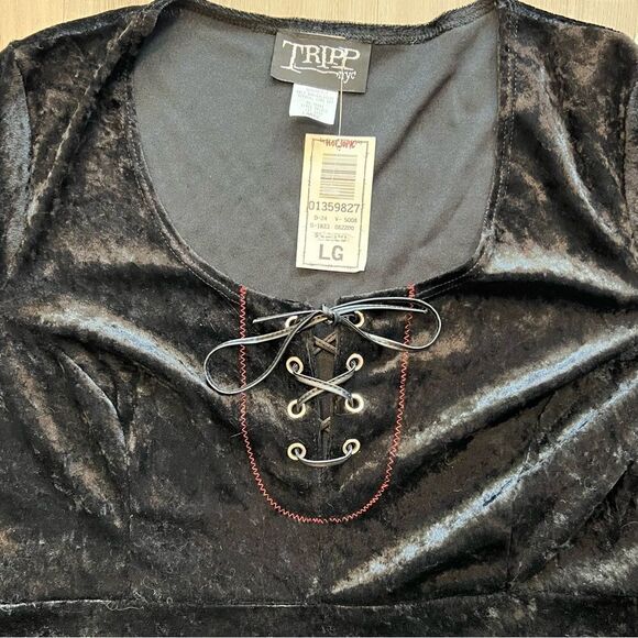 Vintage Y2K Tripp nyc crushed velvet dolly dress in black sz L bell sleeves NWT - Picture 12 of 16